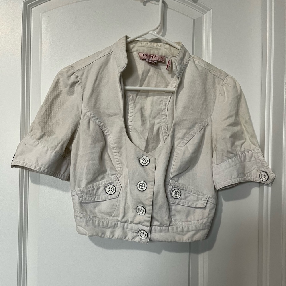 Guess: White Short Sleeve  Jean Jacket